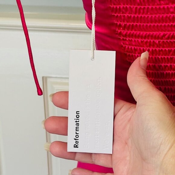 Reformation NWT Marguerite Silk Satin Midi Dress in Flambe NEW 2 - Picture 8 of 12